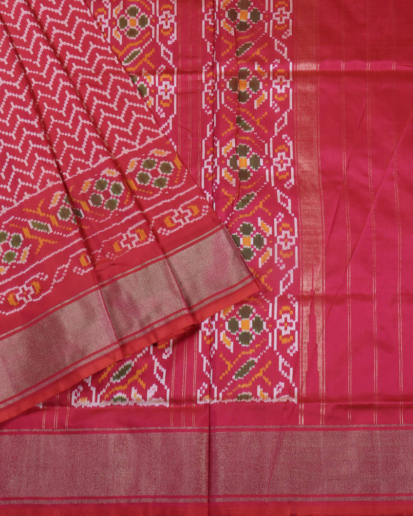 Pinkish Orange Ikat Silk Saree T4193512