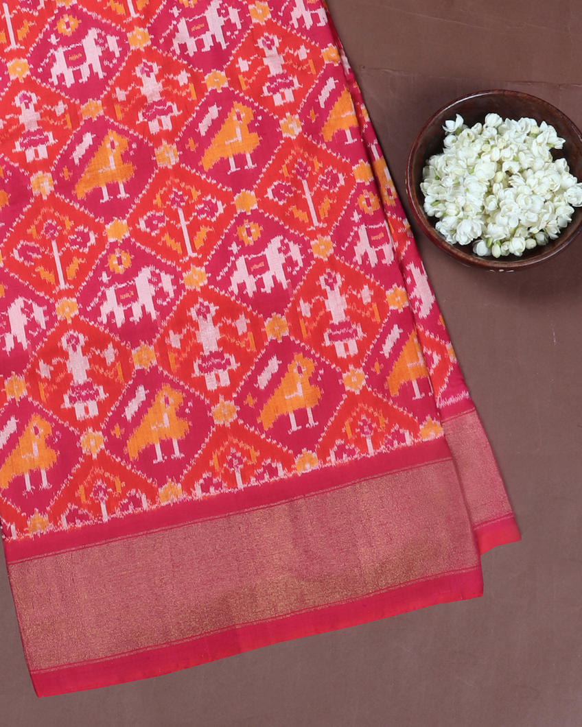 Pinkish Orange Ikat Silk Saree T419329-image