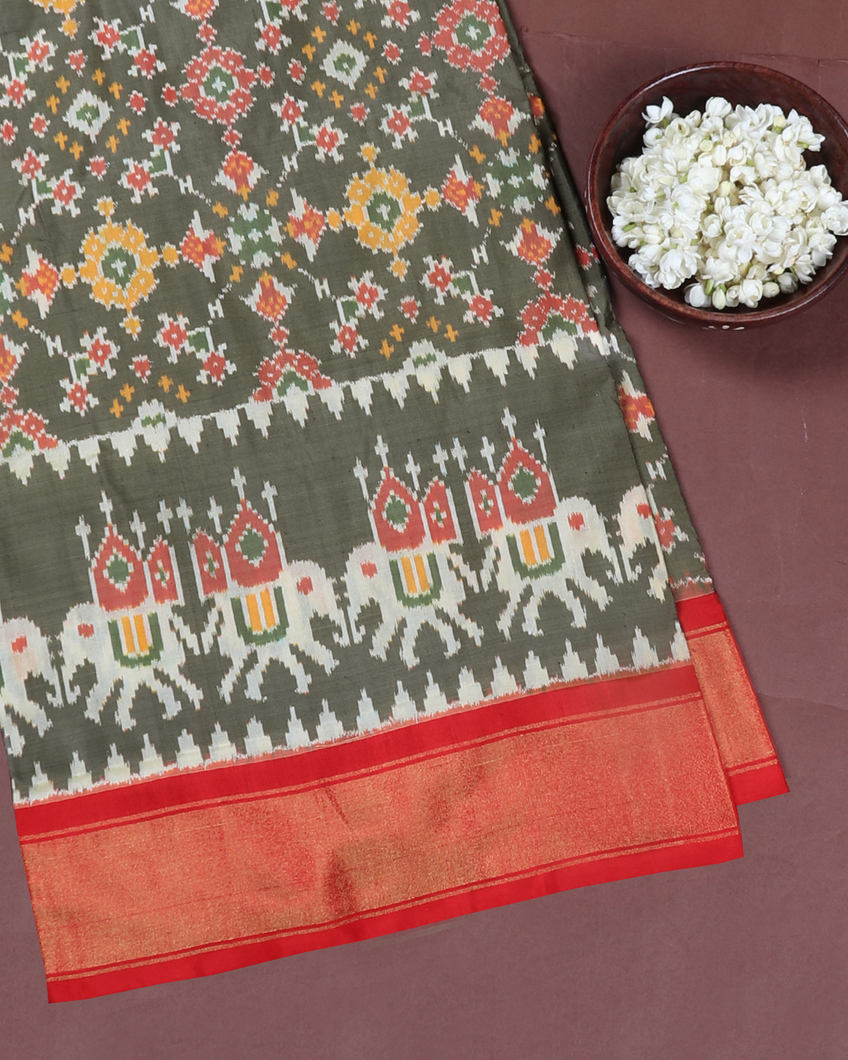 Grey Ikat Silk Saree T418277-image