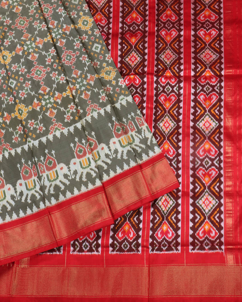 Grey Ikat Silk Saree T4182772