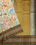 Greenish Beige Printed Kanjivaram Silk Saree T3992322