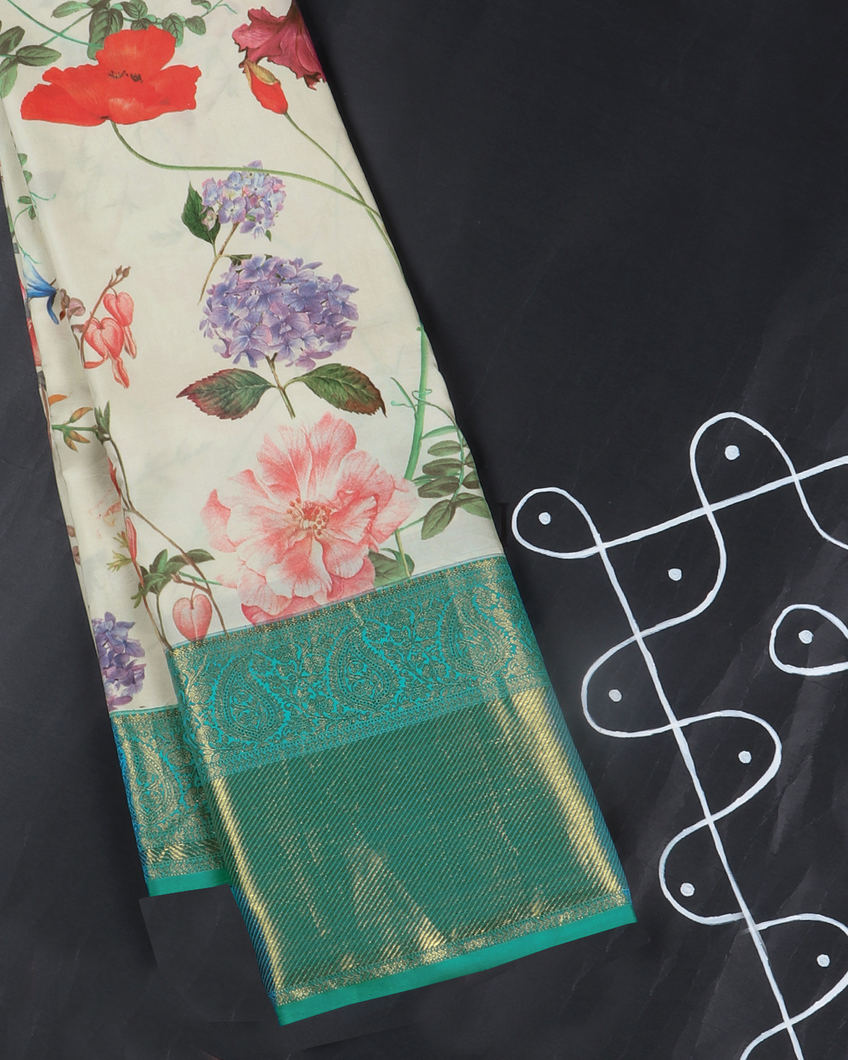 White Printed Kanjivaram Silk Saree T407284-image