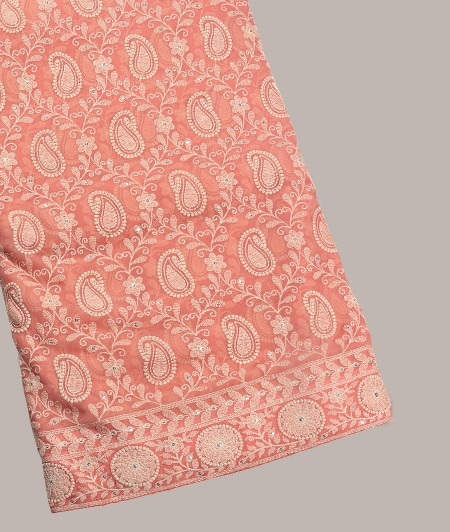 Peach Georgette Silk Embroidery Saree T422842-image