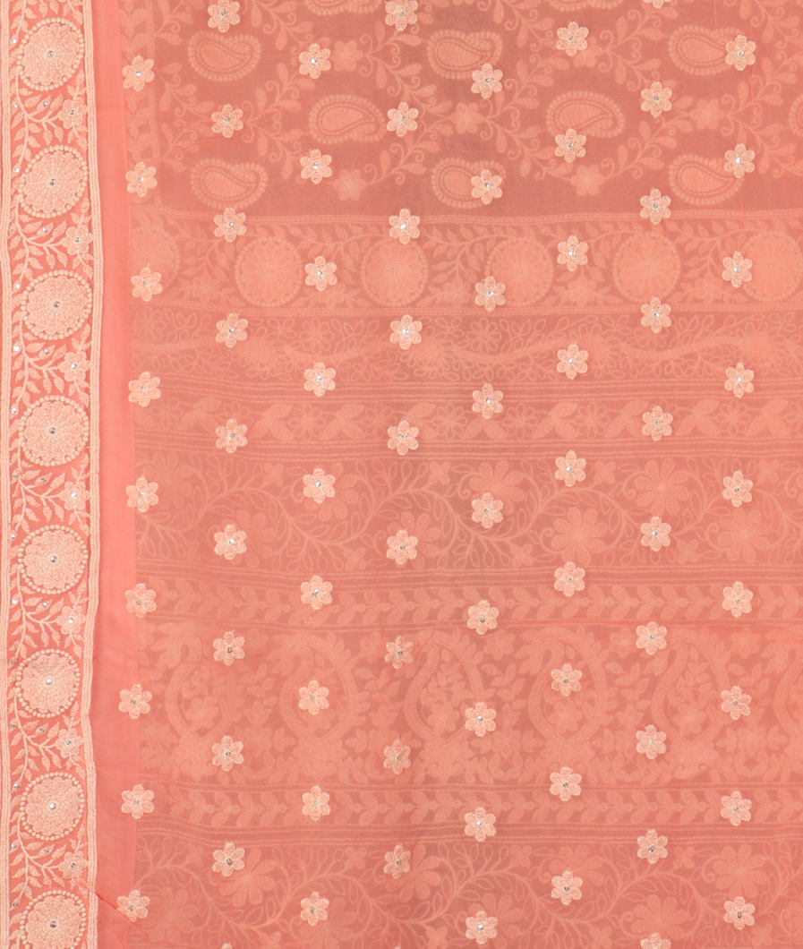 Peach Georgette Silk Embroidery Saree T4228423