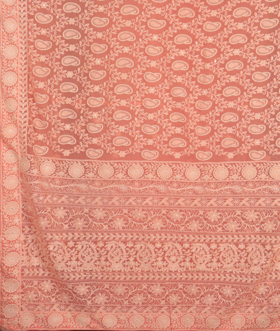 Peach Georgette Silk Embroidery Saree T4228424