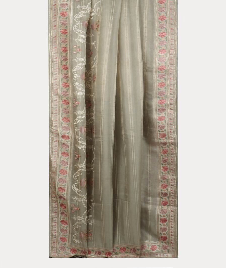 Grey Kora Organza Embroidery Saree T3582232