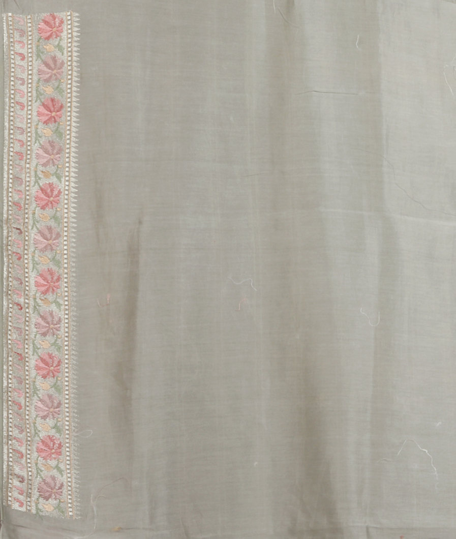 Grey Kora Organza Embroidery Saree T3582233