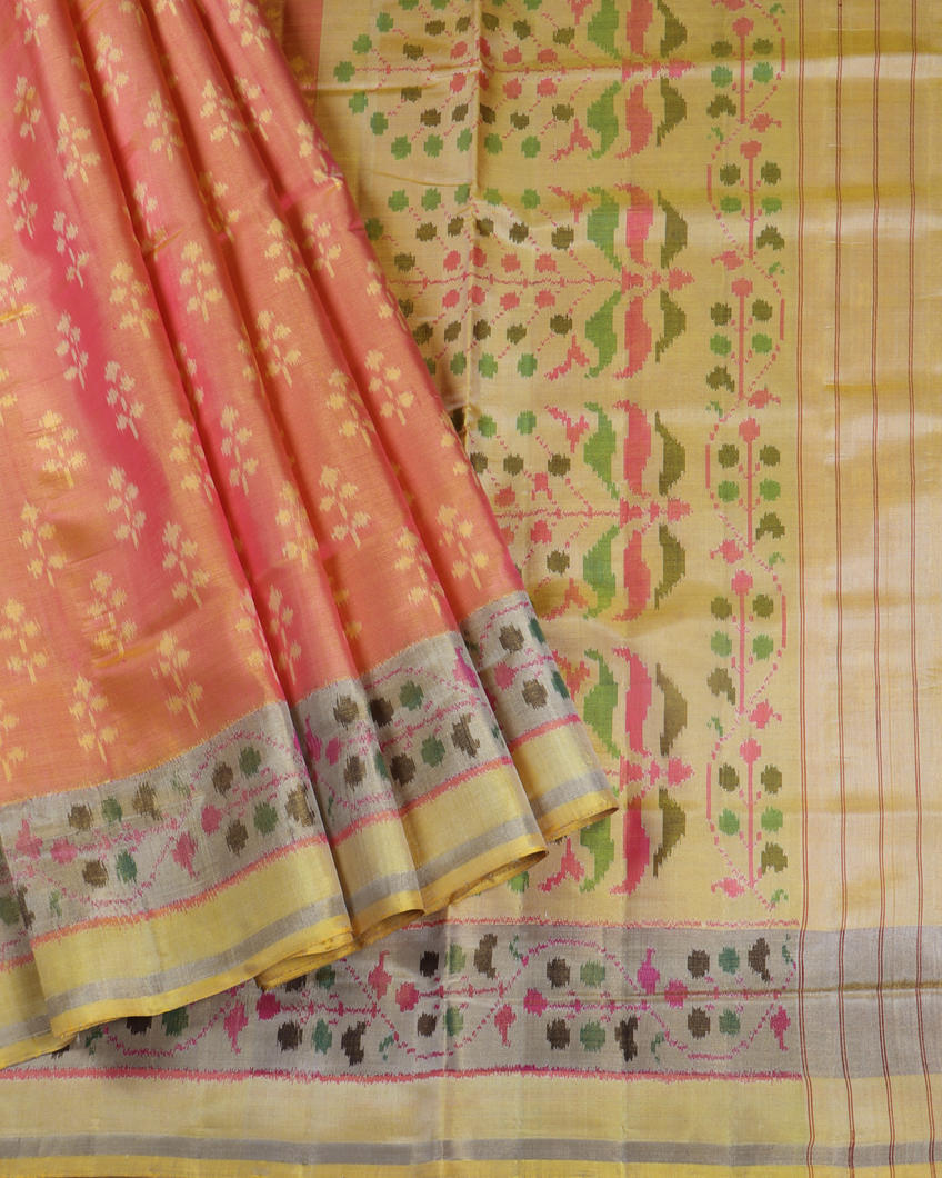 Orangish Pink Patola Silk Saree T4165362
