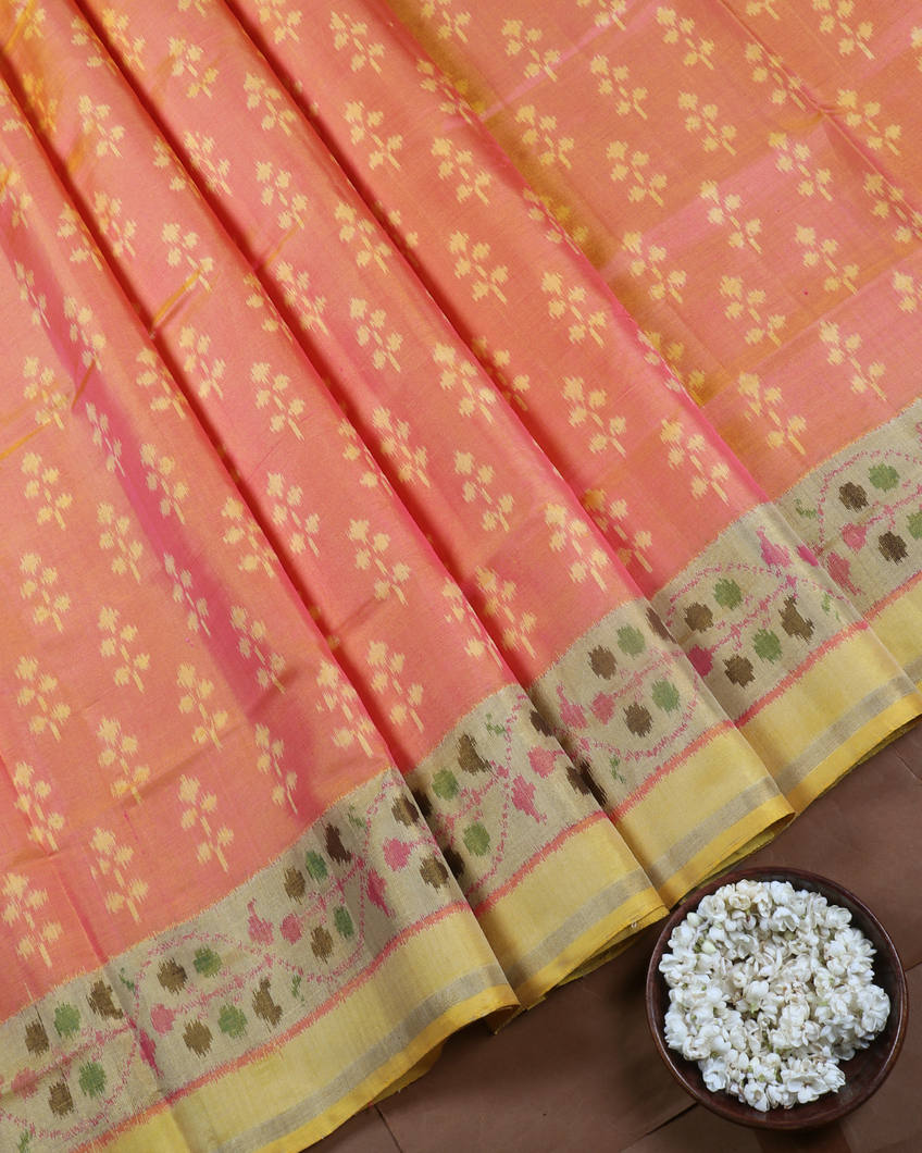 Orangish Pink Patola Silk Saree T4165364