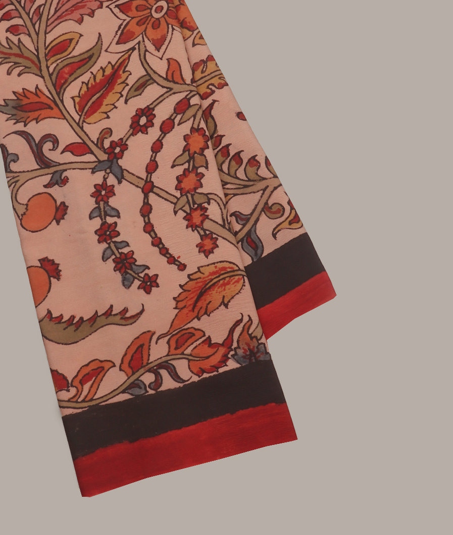 Pink crepe Kalamkari Handpainted Saree T330102-image