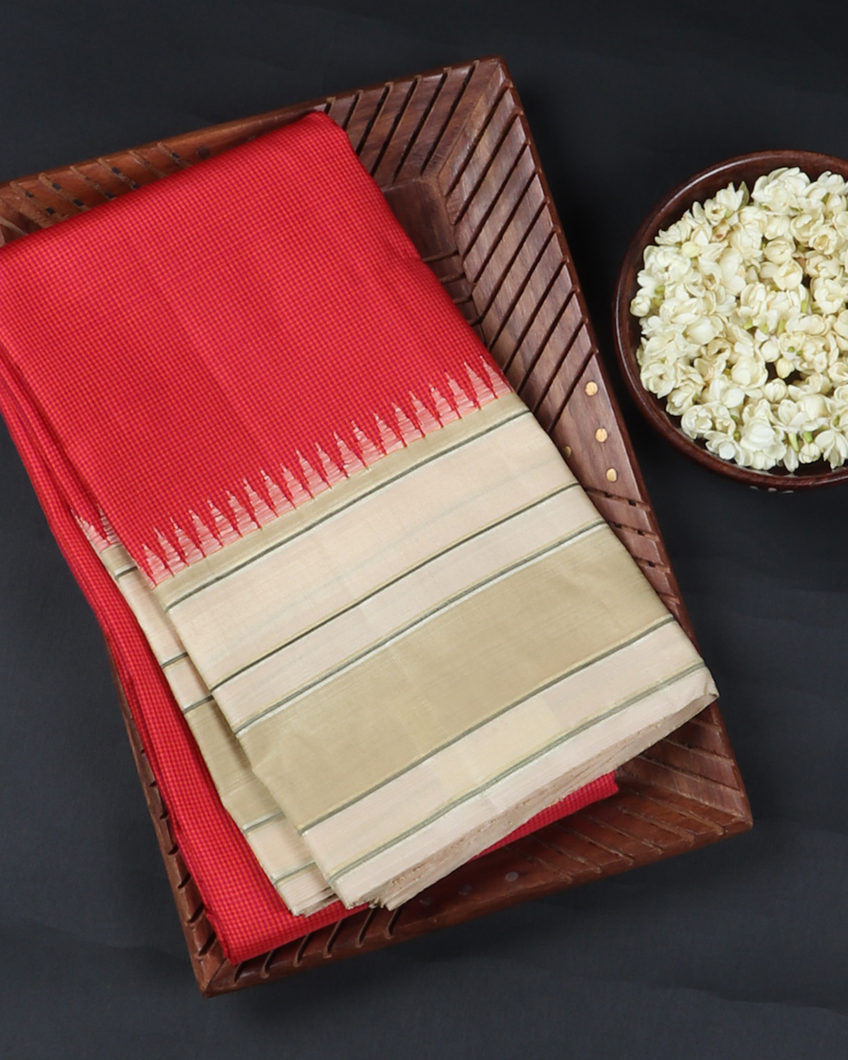 Pink and Orange Handwoven Kanjivaram Silk Saree T386670-image