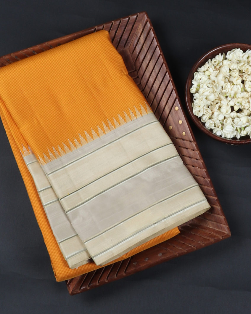 Yellow and Beige Handwoven Kanjivaram Silk Saree T418667-image