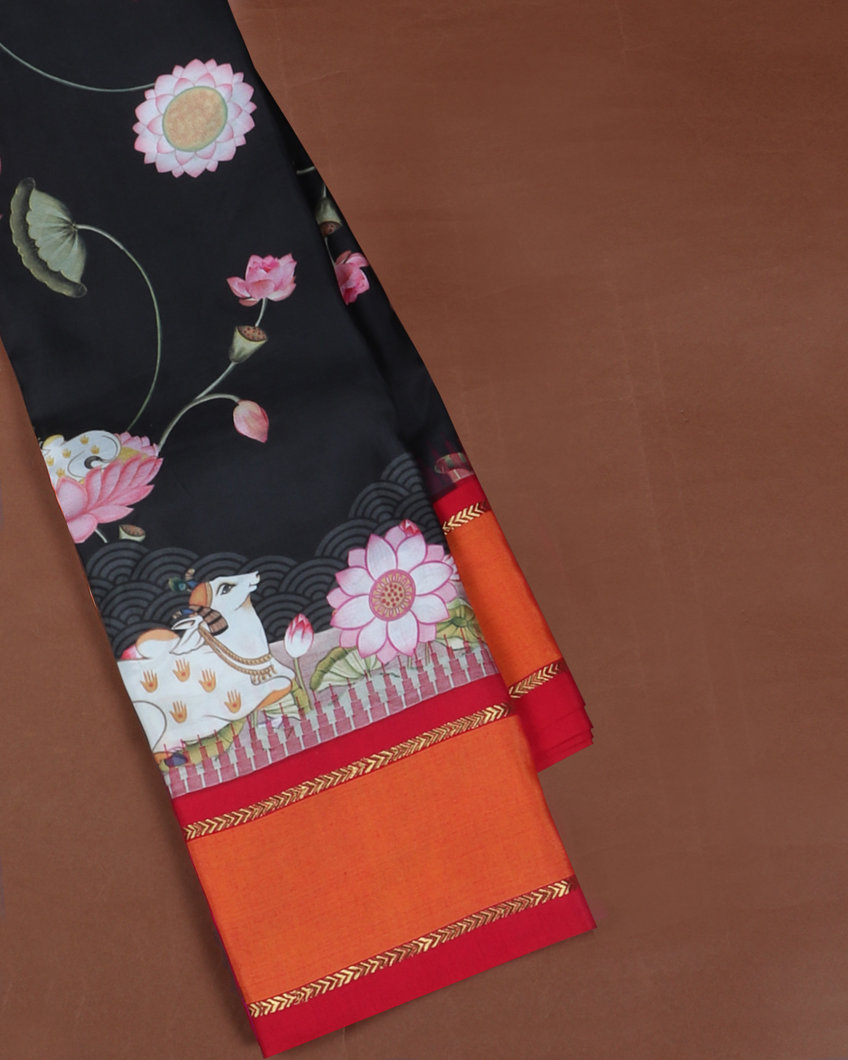 Black Printed Soft Silk Saree T424269-image