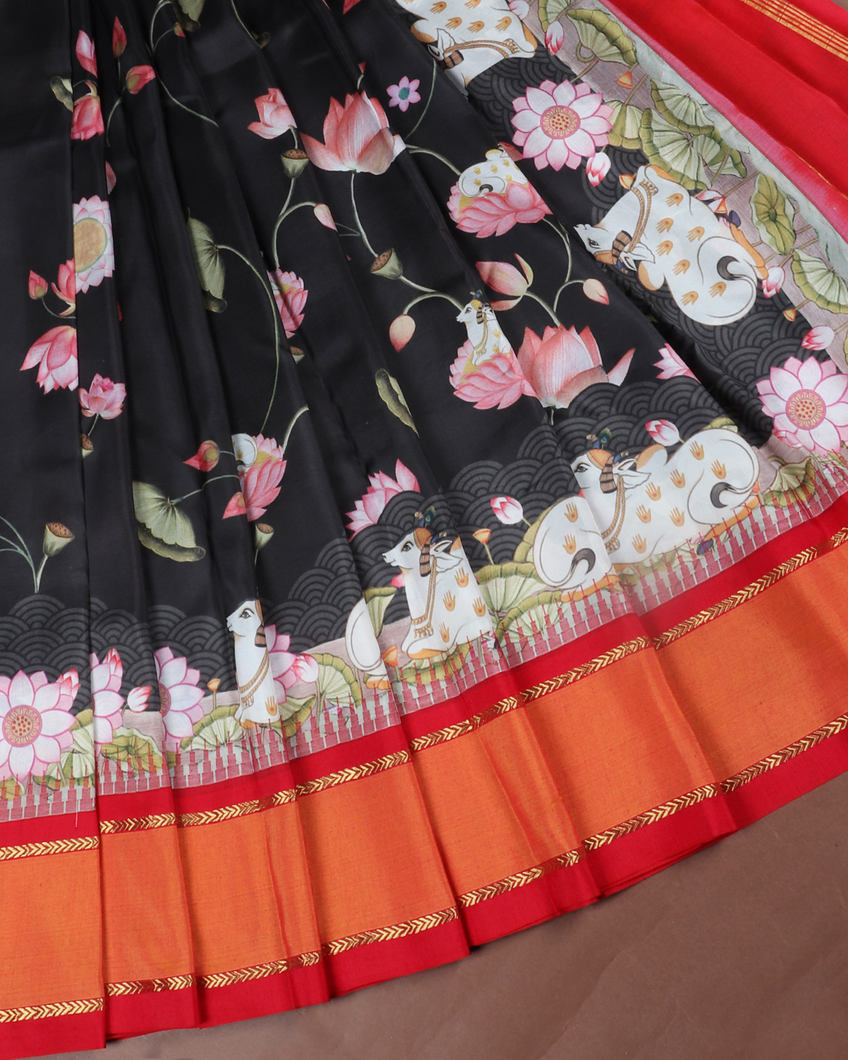 Black Printed Soft Silk Saree T4242692
