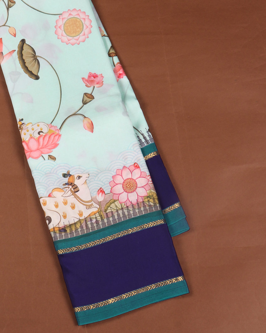 Blue Printed Soft Silk Saree T424272-image