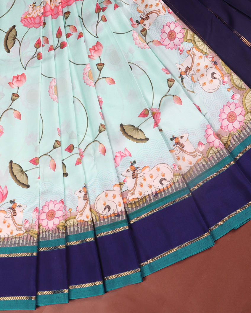 Blue Printed Soft Silk Saree T4242722