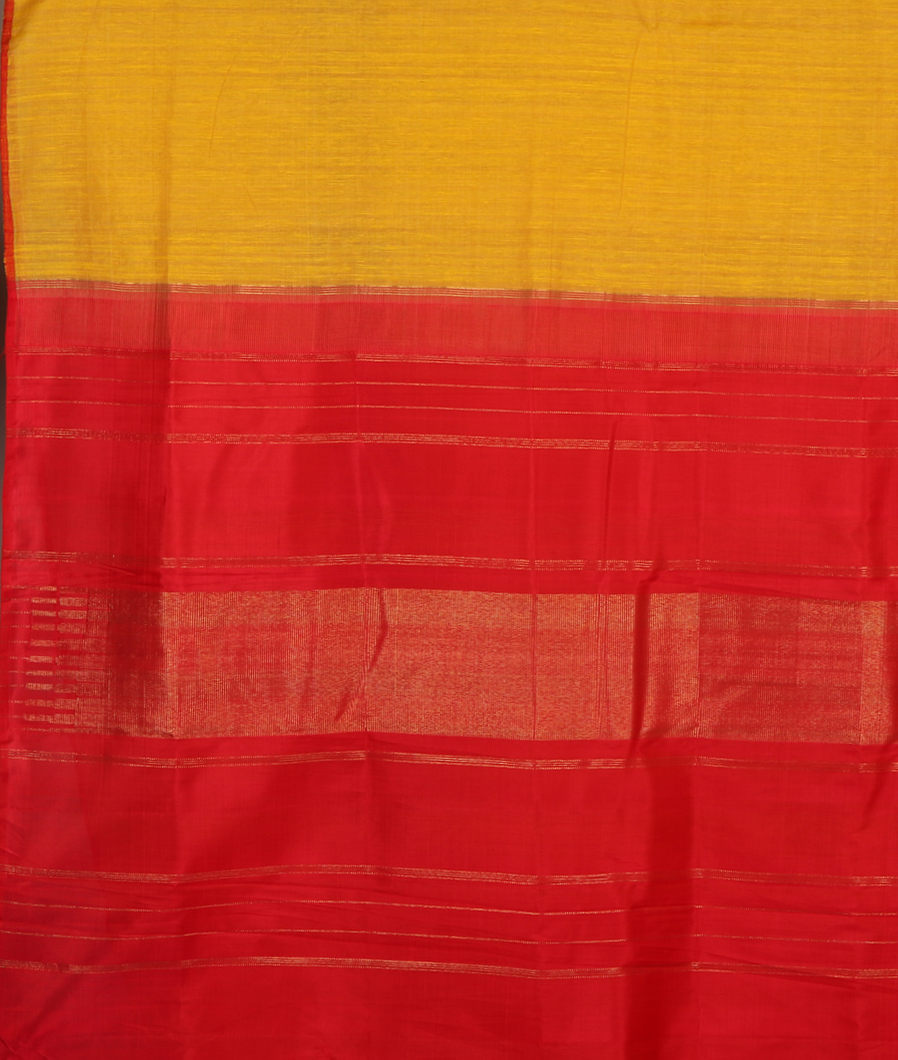 Yellow Handwoven Linen Kanjivaram Silk Saree T1496374