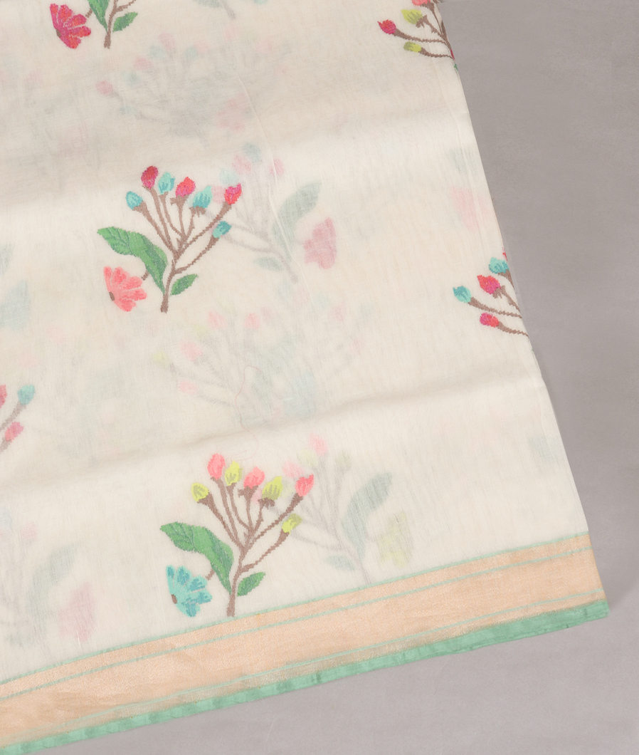 White Banaras Cotton Saree LJ10994-image