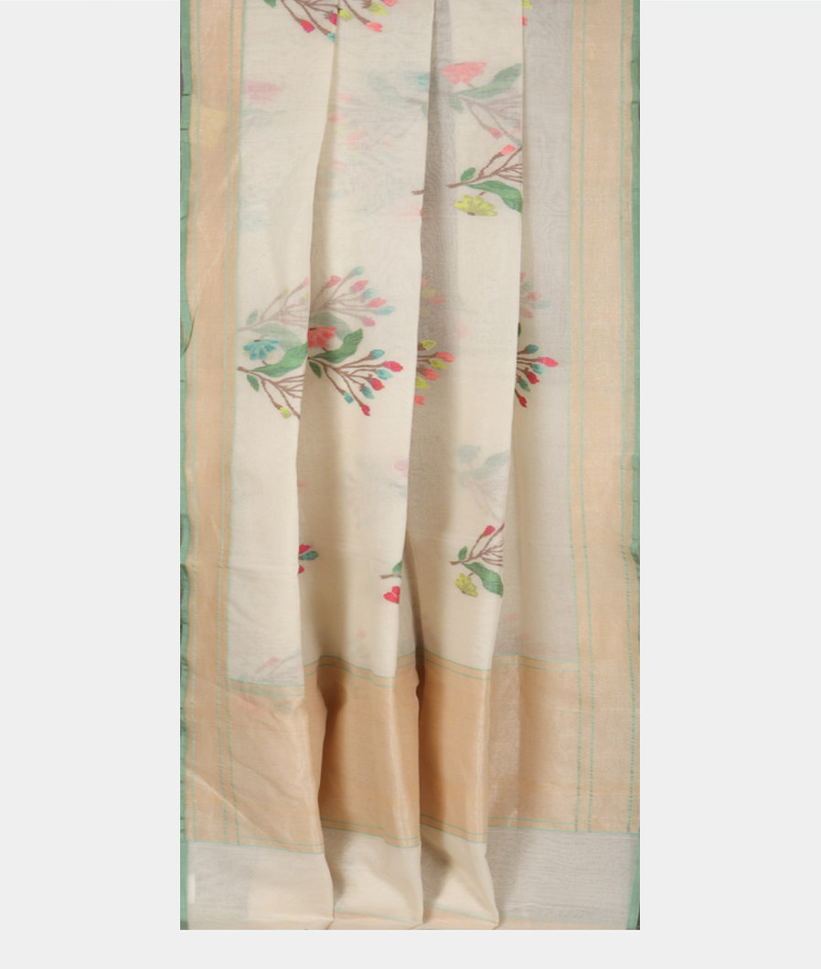 White Banaras Cotton Saree LJ109942