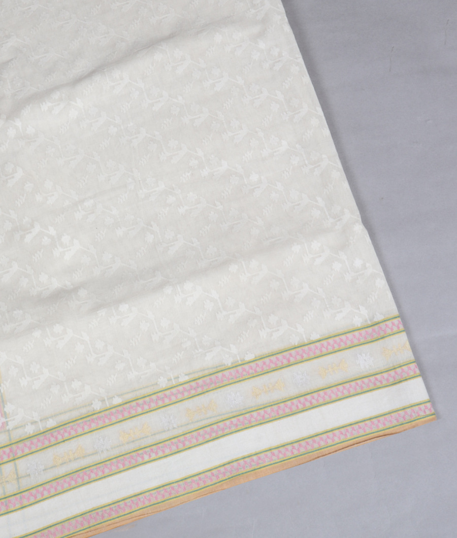 White Banaras Cotton Saree DZ2149-image