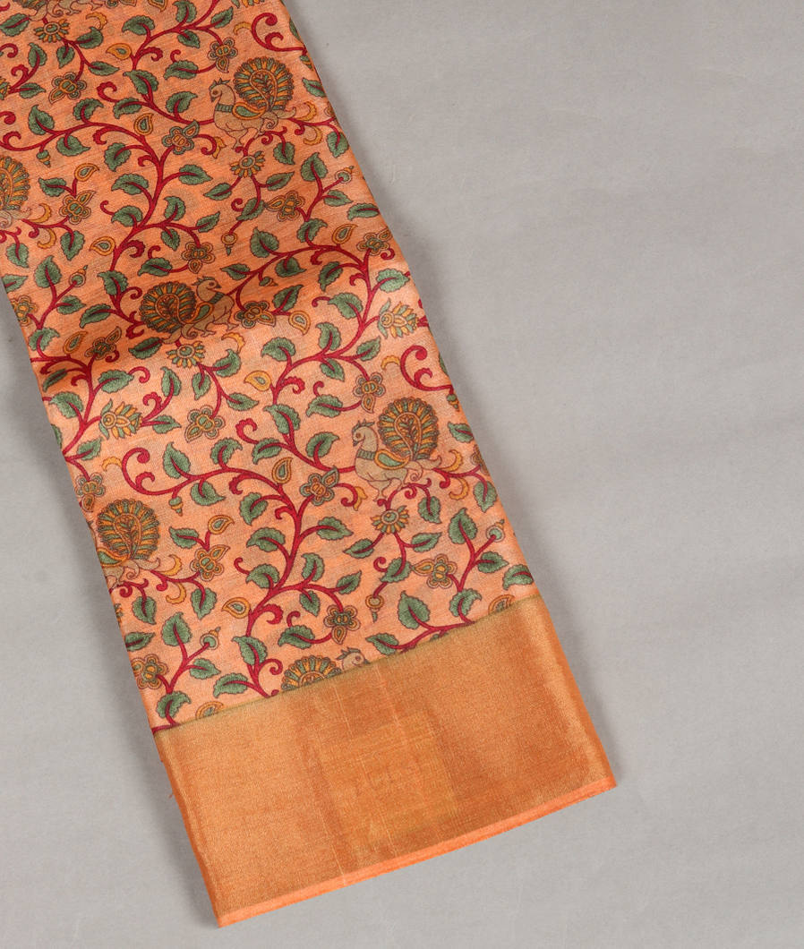 Peach Tussar Printed Saree T406305-image