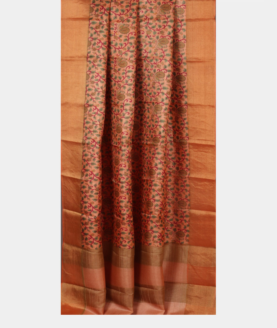 Peach Tussar Printed Saree T4063052