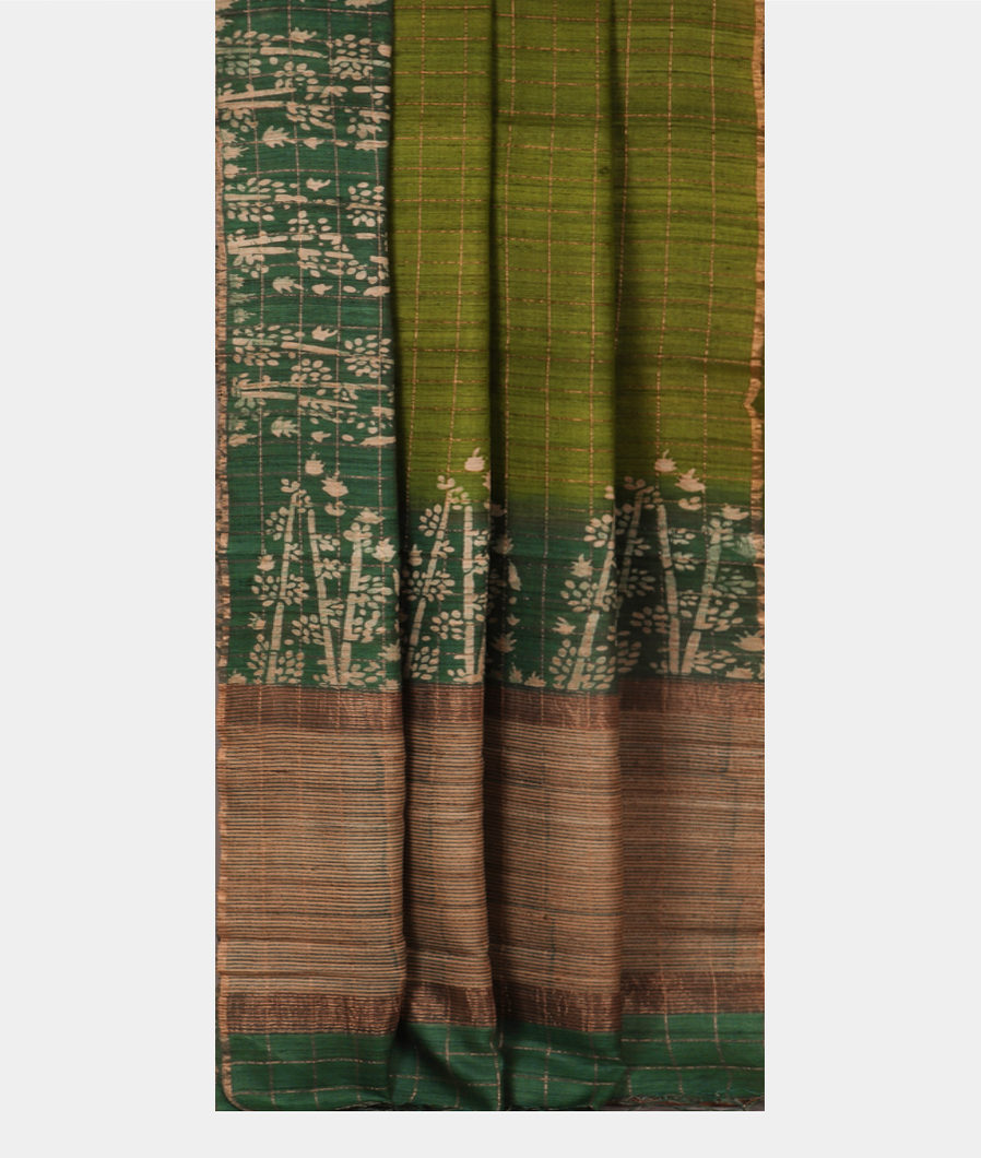 Green Tussar Printed Saree T3957092