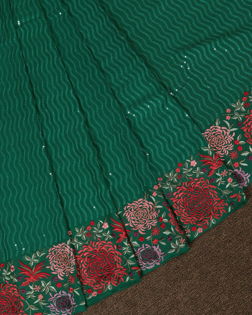 Green Georgette Silk Embroidery Saree T4161652