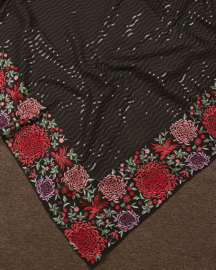Black Georgette Silk Embroidery Saree T416164-image