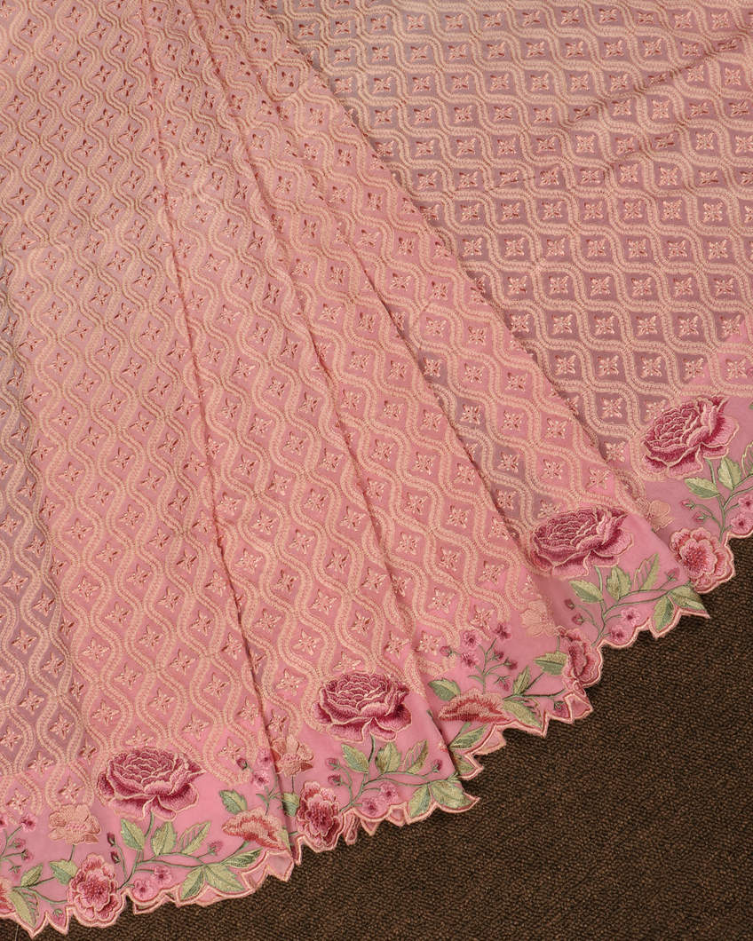 Pink Georgette Silk Embroidery Saree T4161552