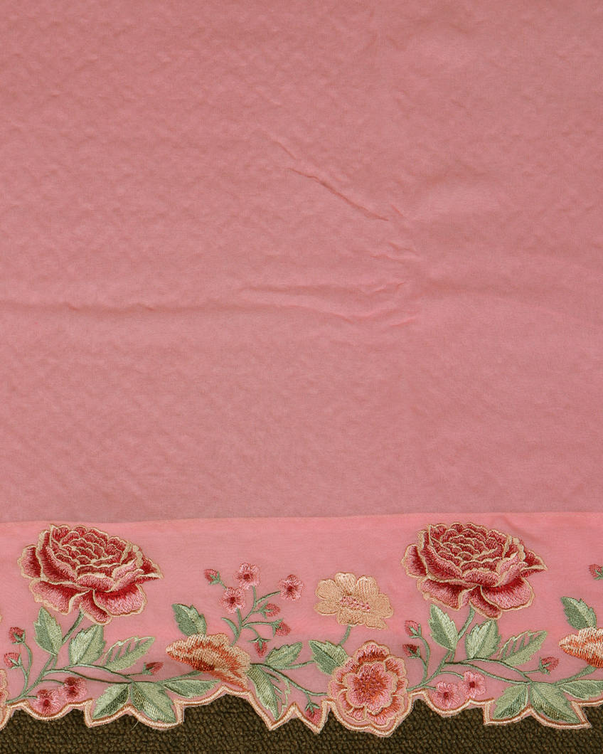 Pink Georgette Silk Embroidery Saree T4161553