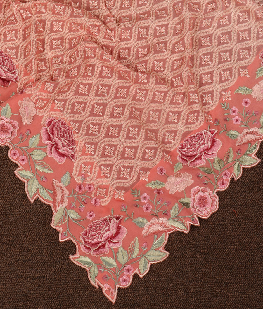 Peach Georgette Silk Embroidery Saree T416158-image