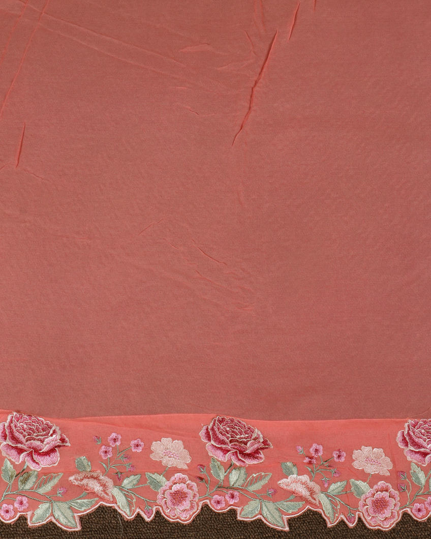 Peach Georgette Silk Embroidery Saree T4161583