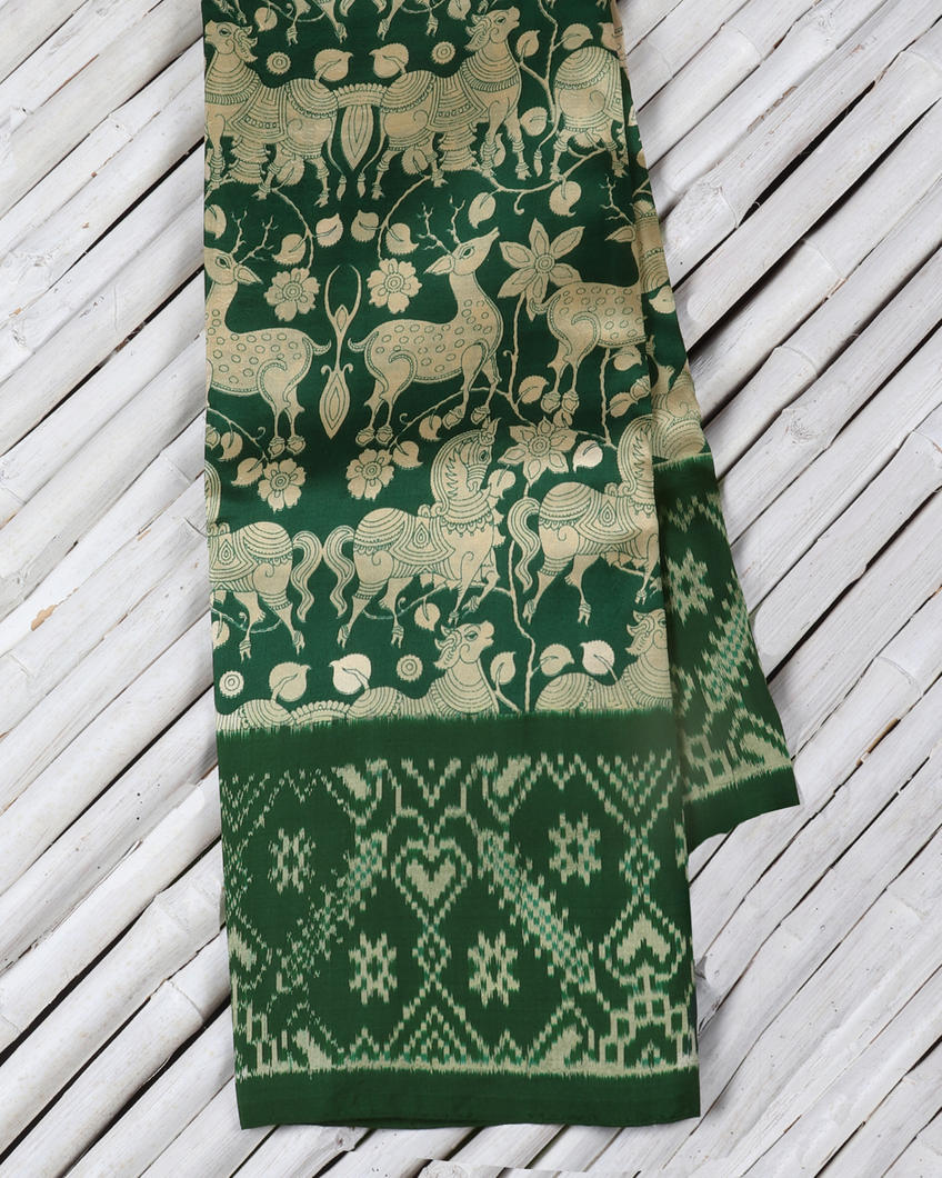 Green Ikat Silk Saree T425677-image