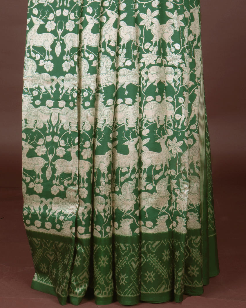 Green Ikat Silk Saree T4256773