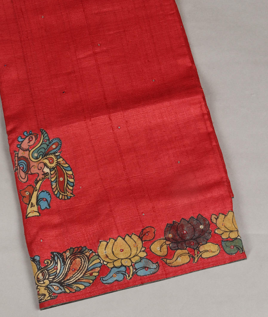 Red Tussar Patch Work Saree T364436-image