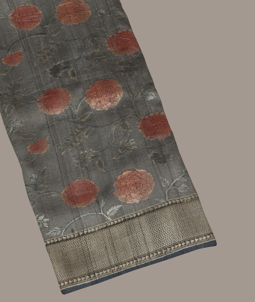 Grey Banaras Tussar Georgette Saree T379628-image
