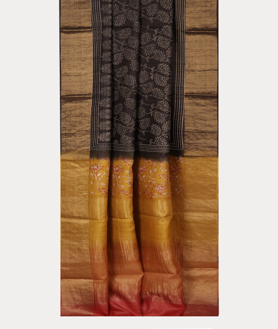 Black Tussar Printed Saree T3951252