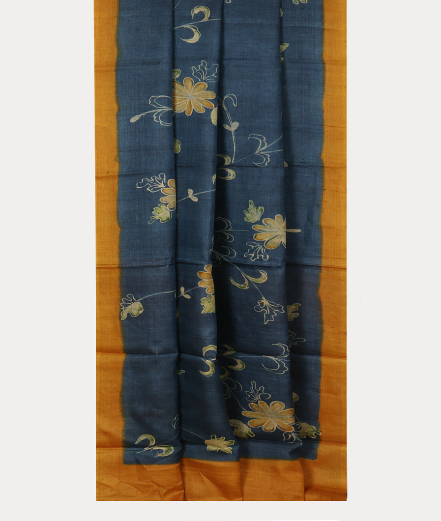 Blue Tussar Printed Saree T4174002