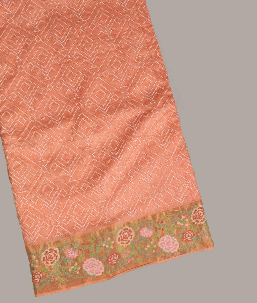 Peach Tussar Embroidery Saree T382371-image