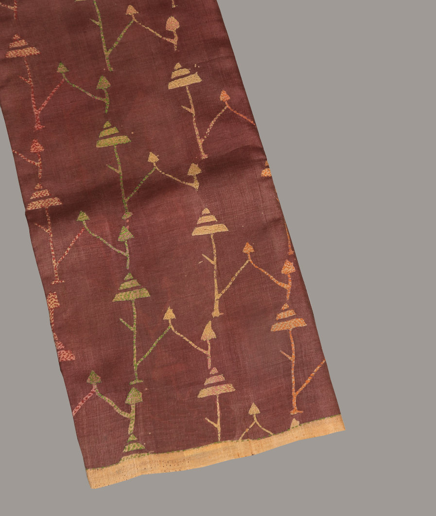 Brown Tussar Embroidery Saree T399063-image