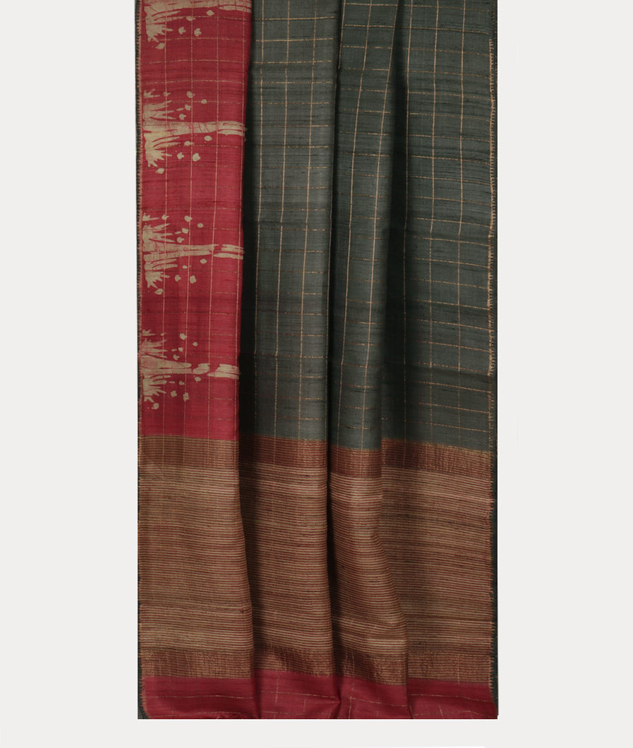 Grey Tussar Printed Saree T3957252