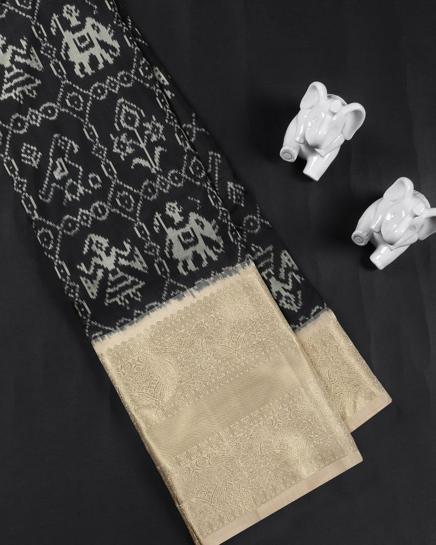 Black Ikat Silk Saree T418331-image