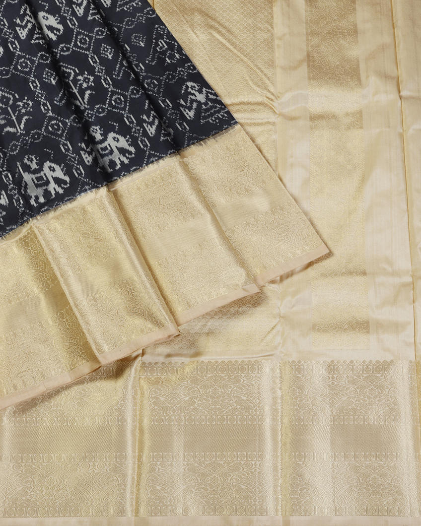 Black Ikat Silk Saree T4183312