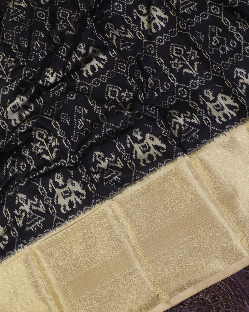 Black Ikat Silk Saree T4183314