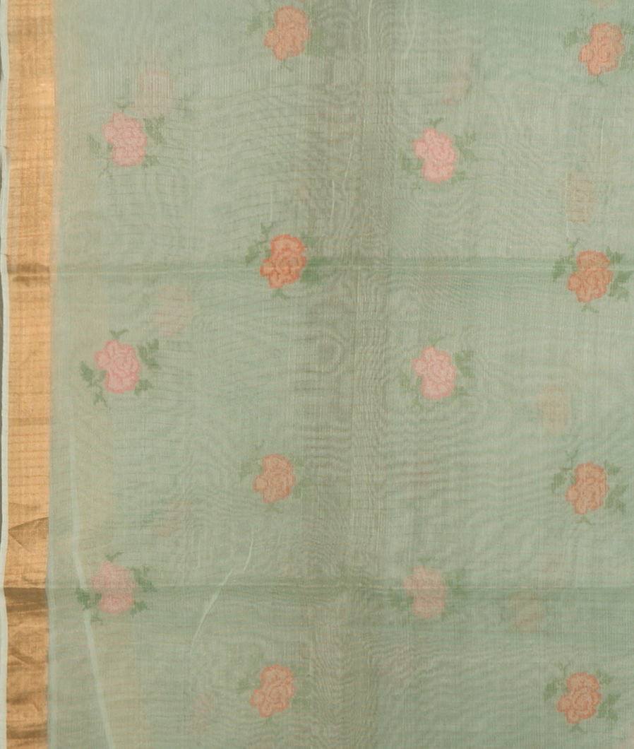 Green Kora Tissue Organza Embroidery Saree T3513593