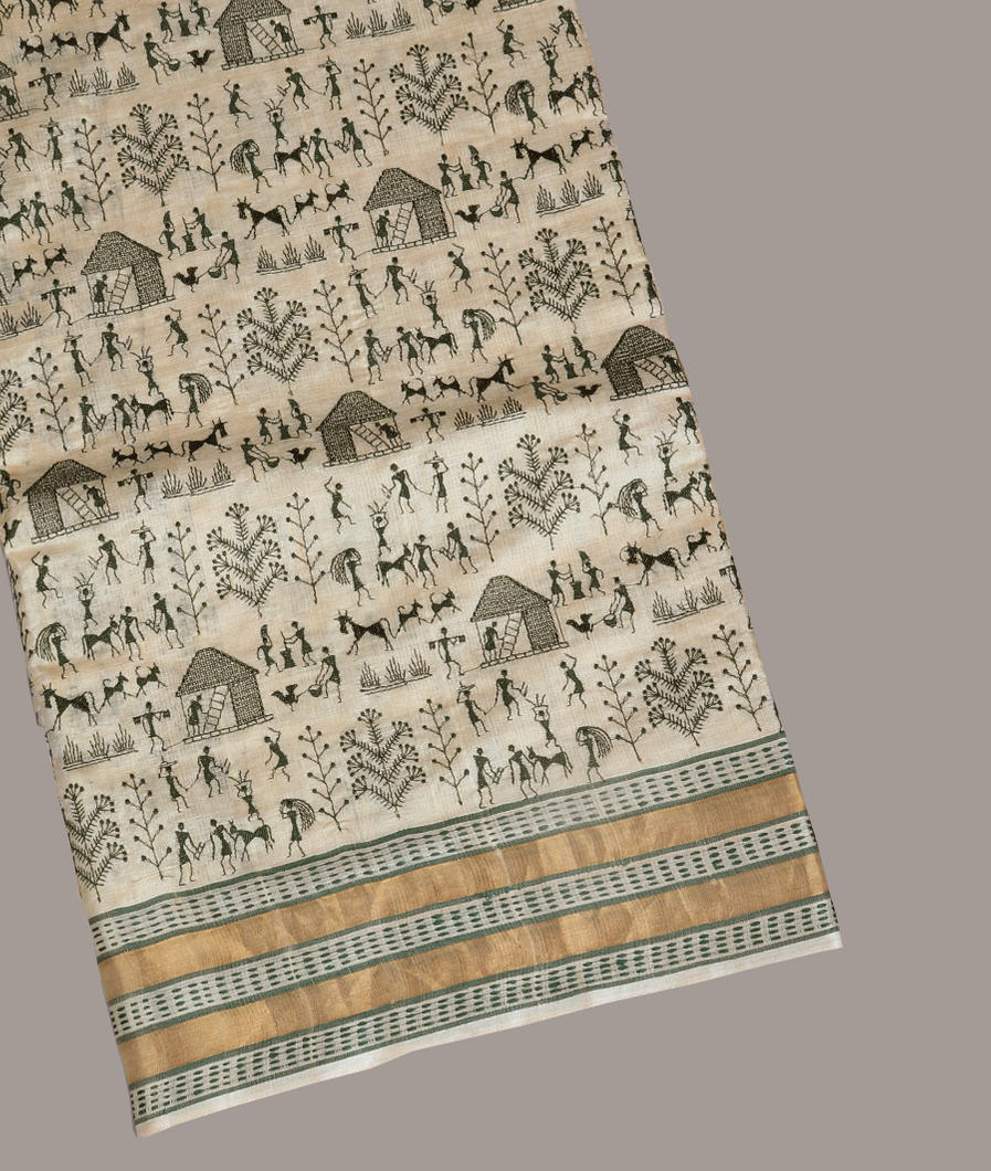 Beige Tussar Embroidery Saree T411506-image