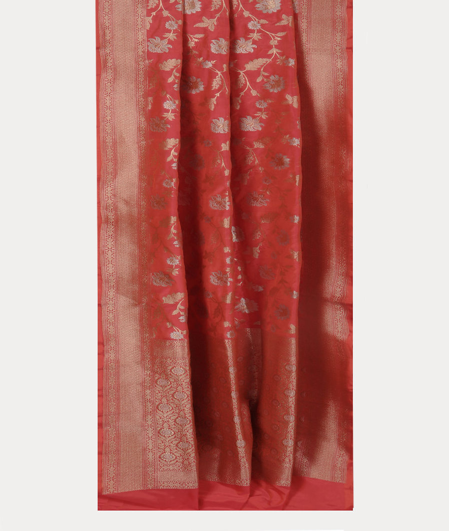 Pinkish Orange Banaras Silk Saree T4261942