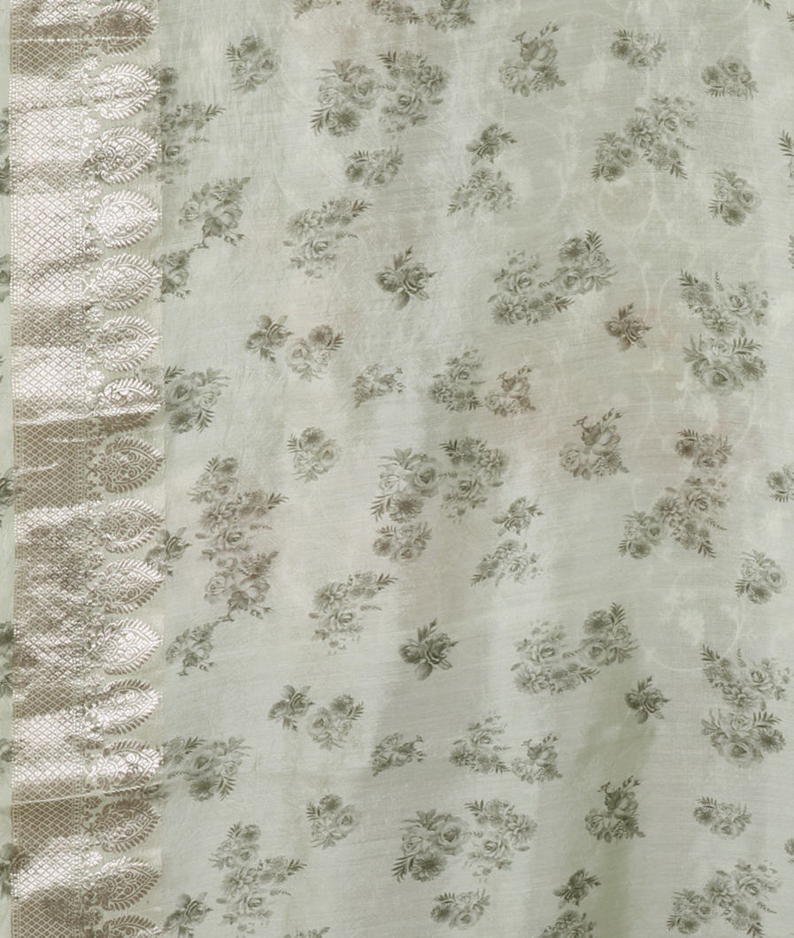 Light Green Kora Organza Embroidery Saree T3806863