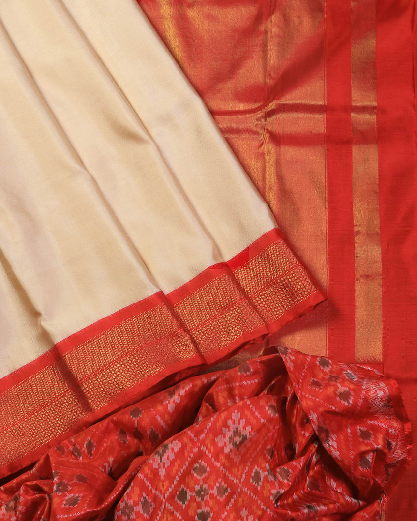 Cream Twill Kanjivaram Silk Saree T4194802